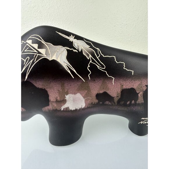 Navajo Signed Buffalo Ceramic Statue Native American Pottery Art Primitive READ - Picture 5 of 16